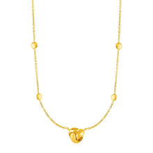 Station Necklace with Love Knot and Round Beads in 14k Yellow Gold