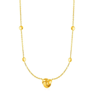 Station Necklace with Love Knot and Round Beads in 14k Yellow Gold