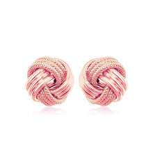 14k Rose Gold Love Knot with Ridge Texture Earrings