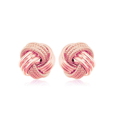 14k Rose Gold Love Knot with Ridge Texture Earrings