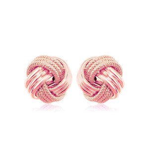 14k Rose Gold Love Knot with Ridge Texture Earrings