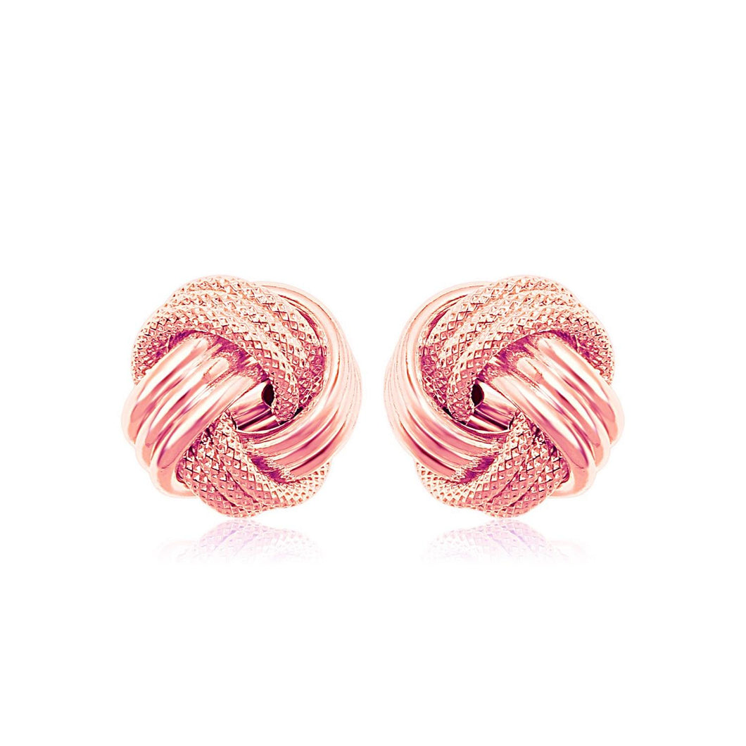 14k Rose Gold Love Knot with Ridge Texture Earrings