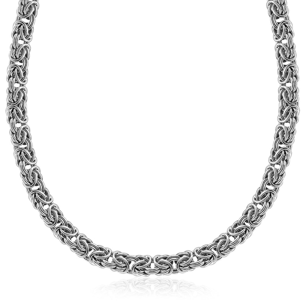 Sterling Silver Byzantine Chain Necklace with Rhodium Plating