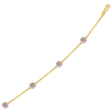 14k Yellow Gold Bracelet with Crystal Studded Ball Stations