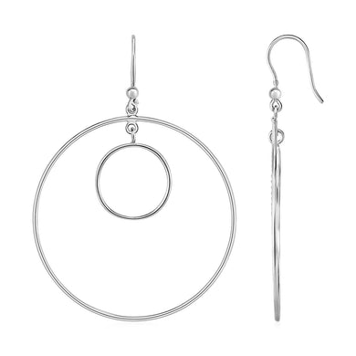 Earrings with Double Polished Circle Drops in Sterling Silver