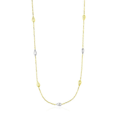 14k Two-Tone Gold Puffed Diamond Cut Teardrop Station Chain Necklace