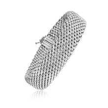 Sterling Silver Flat Design Mesh Bracelet with Rhodium Plating