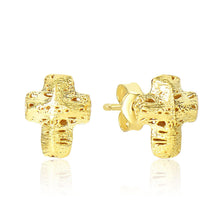 14k Yellow Gold Puff Crucifix Earrings with Texture