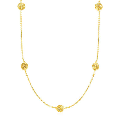 Station Necklace with Polished Love Knots in 14k Yellow Gold