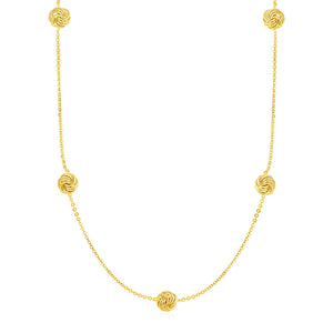 Station Necklace with Polished Love Knots in 14k Yellow Gold