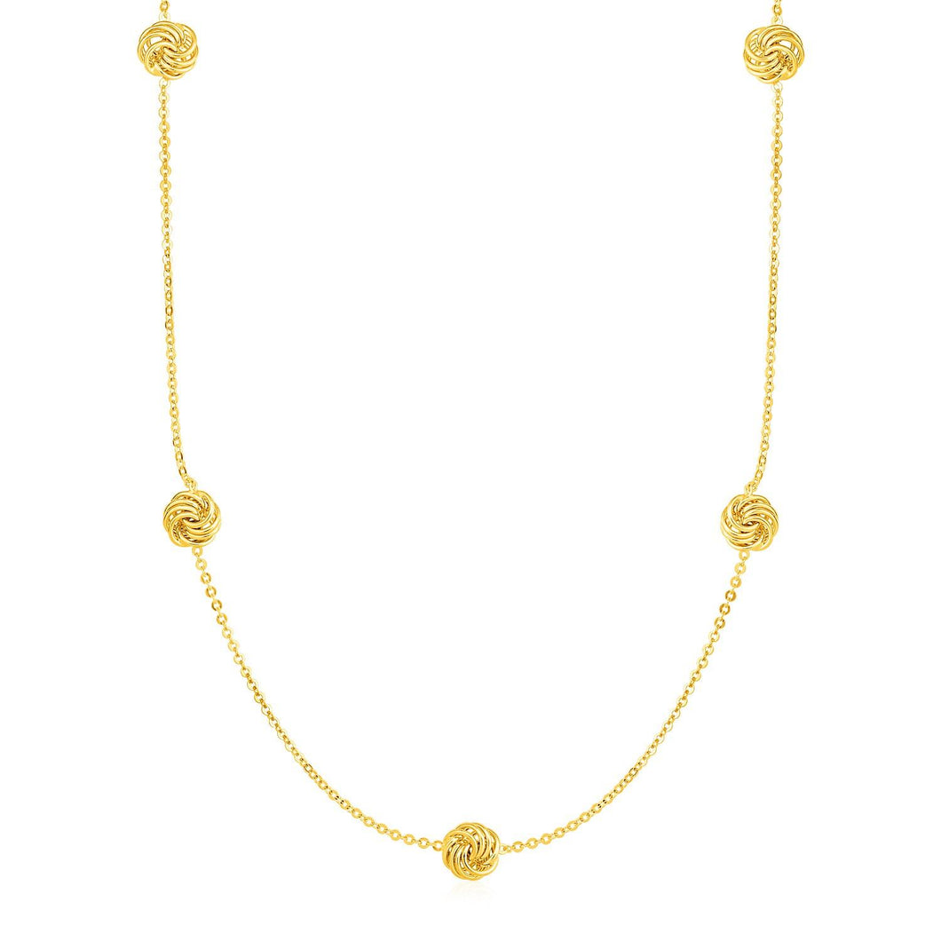 Station Necklace with Polished Love Knots in 14k Yellow Gold