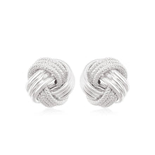 14k White Gold Love Knot with Ridge Texture Earrings