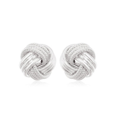 14k White Gold Love Knot with Ridge Texture Earrings