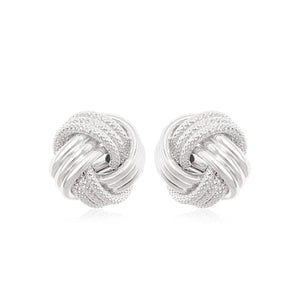 14k White Gold Love Knot with Ridge Texture Earrings