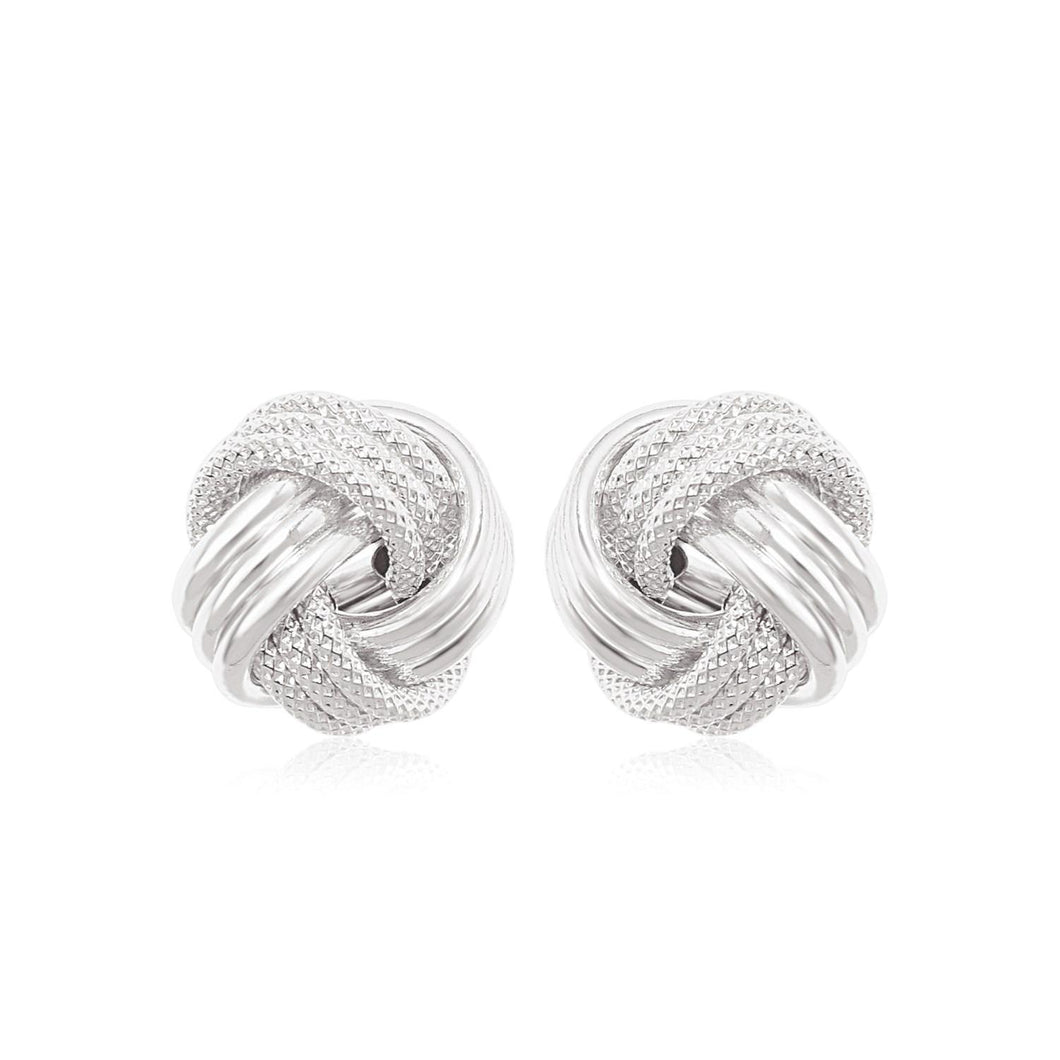 14k White Gold Love Knot with Ridge Texture Earrings