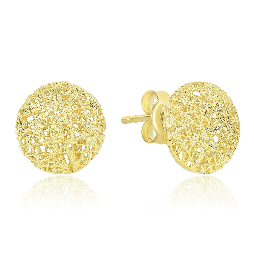 14k Yellow Gold Mesh Motif Textured Puffed Round Earrings