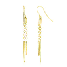 14k Yellow Gold Double Strand Cylinder and Chain Drop Style Earrings