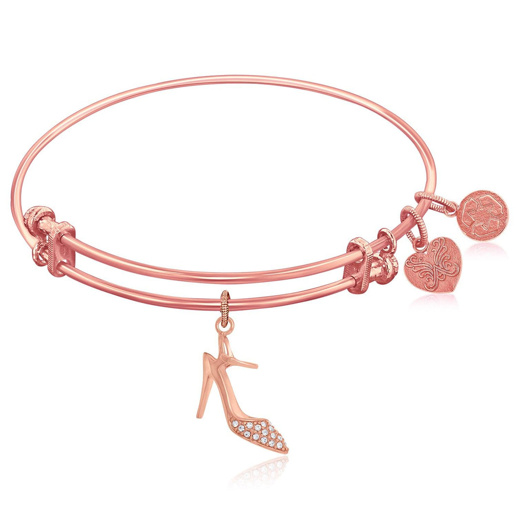 Expandable Pink Tone Brass Bangle with High Heels Shoe Symbol