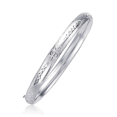 Classic Floral Carved Bangle in 14k White Gold (5.0mm)