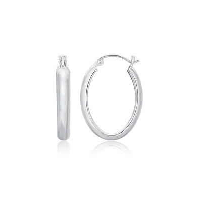 14k White Gold Polished Oval Hoop Earrings