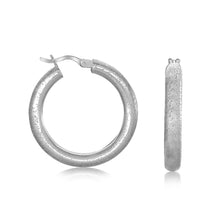 Sterling Silver Rhodium Plated Textured Hoop Earrings