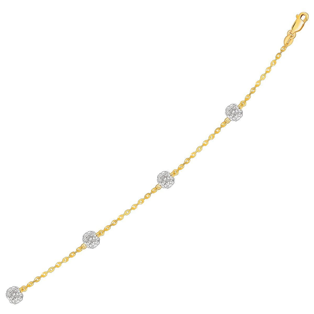 14k Yellow Gold Bracelet with Crystal Studded Ball Stations