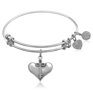 Expandable Bangle in White Tone Brass with Cherish Symbol