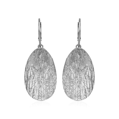 Textured Oval Earrings with White Finish in Sterling Silver