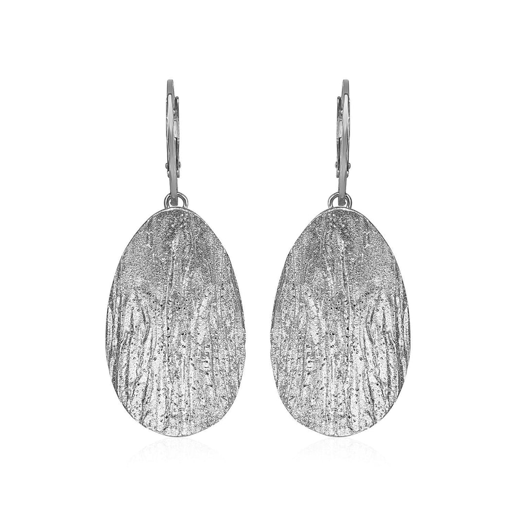 Textured Oval Earrings with White Finish in Sterling Silver