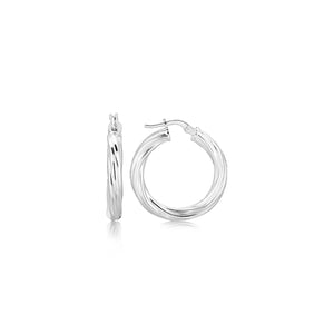 Sterling Silver Diamond Cut Twisted Motif Hoop Earrings