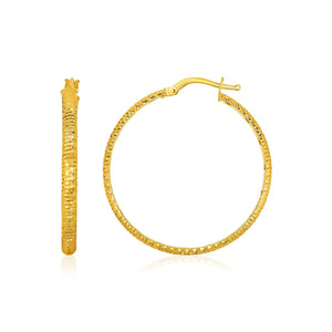 14k Yellow Gold Diamond Cut Hoop Earrings