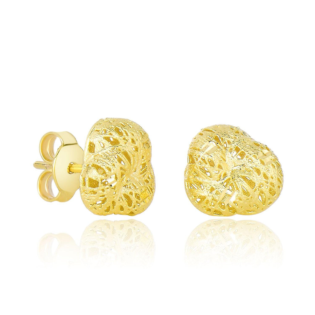 14k Yellow Gold Puff Sanded Design Flower Bud Post Earrings