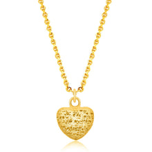 14k Yellow Gold Lace Design Puffed Heart Pendant