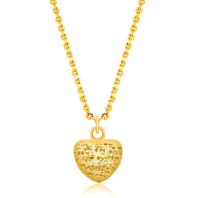 14k Yellow Gold Lace Design Puffed Heart Pendant