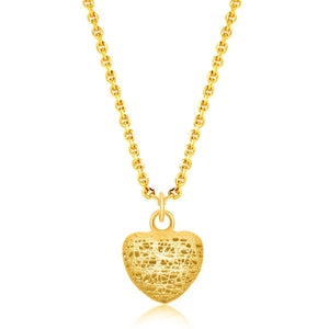 14k Yellow Gold Lace Design Puffed Heart Pendant