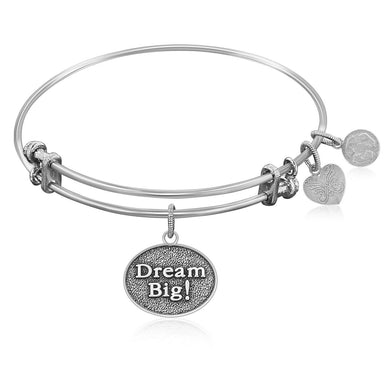 Expandable Bangle in White Tone Brass with Dream Big Symbol