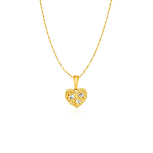 Filigree Style Reversible Heart Pendant in 14k Yellow Gold