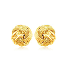 14k Yellow Gold Love Knot with Ridge Texture Earrings