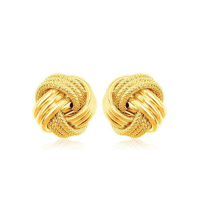 14k Yellow Gold Love Knot with Ridge Texture Earrings