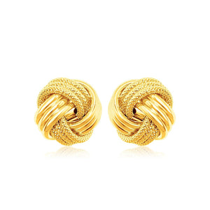 14k Yellow Gold Love Knot with Ridge Texture Earrings