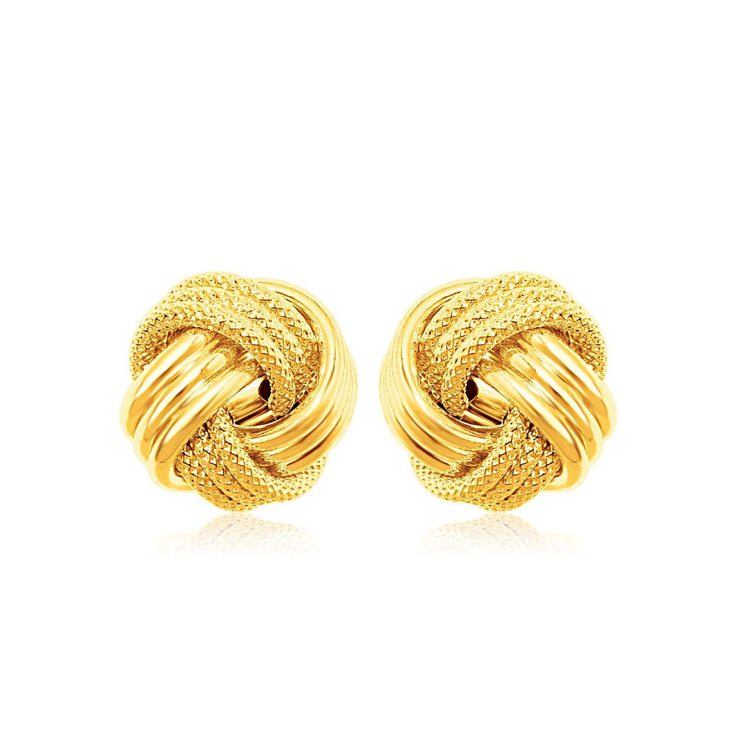 14k Yellow Gold Love Knot with Ridge Texture Earrings