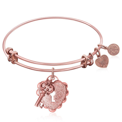 Expandable Bangle in Pink Tone Brass with Key To Opening Life's Doors Symbol