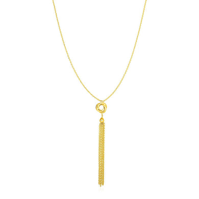 Necklace with Tassel and Love Knot Pendant in 14k Yellow Gold