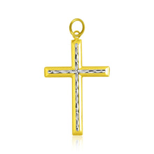 14k Two-Tone Gold Fancy Diamond Cut Crucifix Pendant