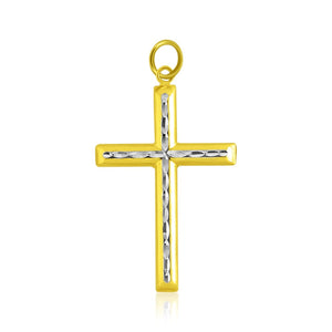 14k Two-Tone Gold Fancy Diamond Cut Crucifix Pendant