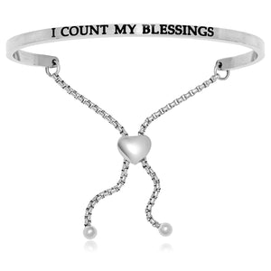 Stainless Steel I Count My Blessings Adjustable Bracelet