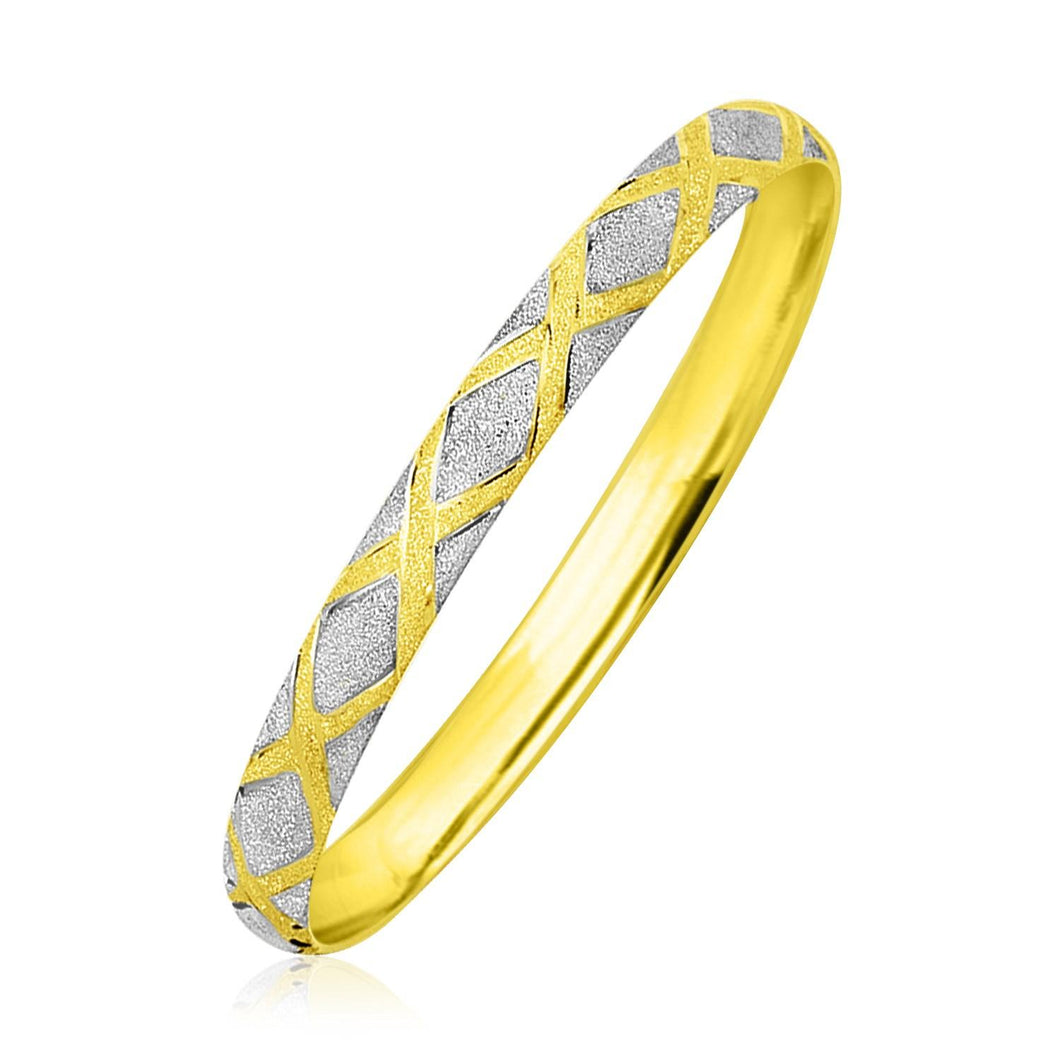 10k Two-Tone Gold Geometric Diamond Motif Bangle