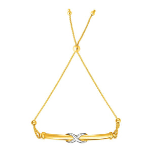 Adjustable Friendship Bracelet with Infinity Motif in 14k Yellow and White Gold