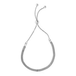 Adjustable Box Chain Style Draw String Bracelet in Sterling Silver