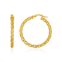 14k Yellow Gold Rope Textured Hoop Earrings